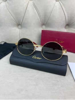 Солнцезащитные очки Cartier круглые с деревянными дужками 