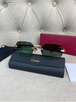 Солнцезащитные очки Cartier с деревянными дужками со вставками золота и серыми стеклами