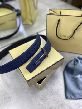 Ремень Tom Ford Reversible голубого цвета с серебрянной пряжкой 