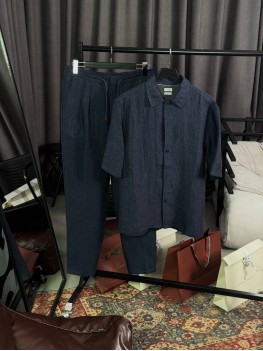 Льняной комплект Brunello Cucinelli синего цвета BC074-070