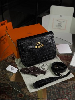 Сумка Hermes Kelly Depeches 25 Croco Black/Gold