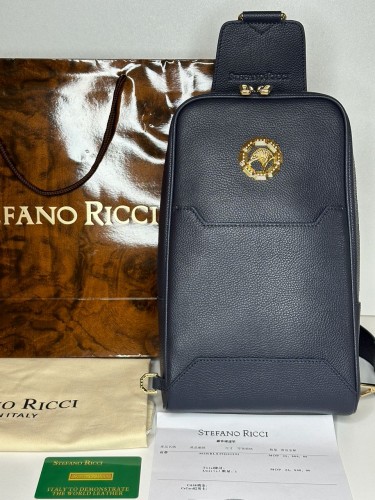 Нагрудная сумка Stefano Ricci Blue Leather Gold Metal Logo