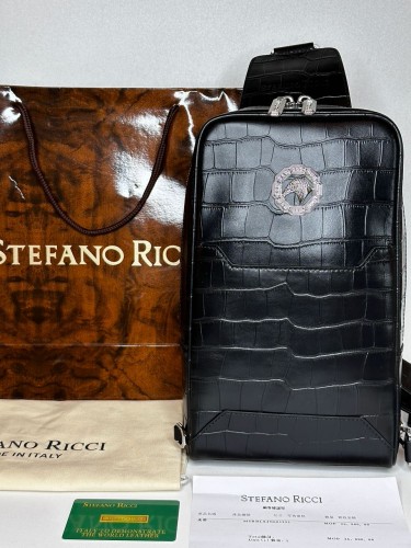 Нагрудная сумка Stefano Ricci Black Croco White Metal Logo 