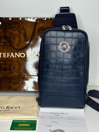 Нагрудная сумка Stefano Ricci Blue Croco White Metal Logo 