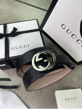 Ремень Gucci черный тиснение в стиле "GG"