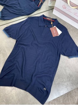 Трикотажное поло Loro Piana темно-синего цвета 