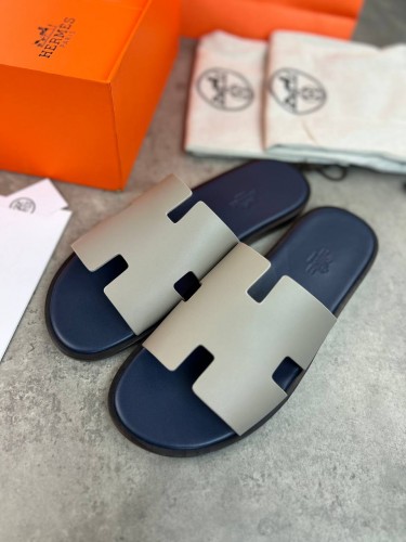 Сланцы Hermes Izmir Blanc De Paris/Bleu Celeste бежевые мужские