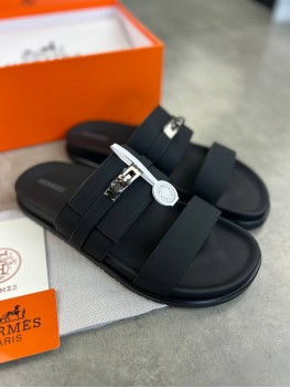 Сандали Hermes Jackson noir черные мужские сланцы