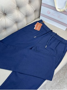 Льняные мужские штаны Loro Piana синего цвета на завязках