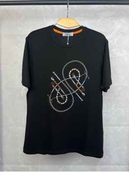 Футболка Hermes черная с вишивкой 