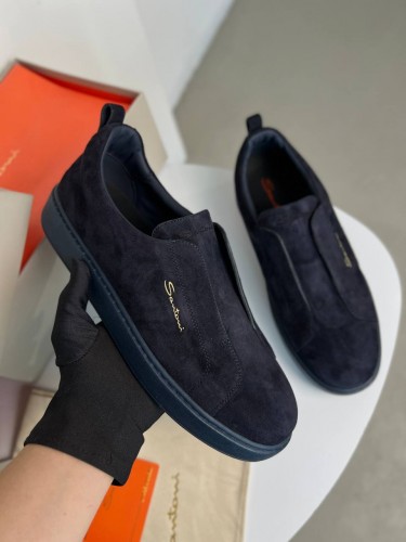 Слипоны Santoni без шнуровки темно-синие