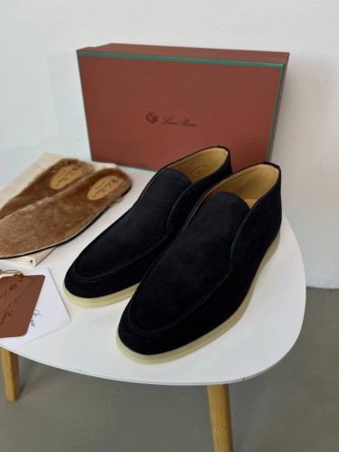 Лоферы Loro Piana Open Walk черного-серого цвета замша