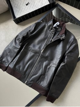 Демисезонная куртка Zegna черного цвета из натуральной кожи